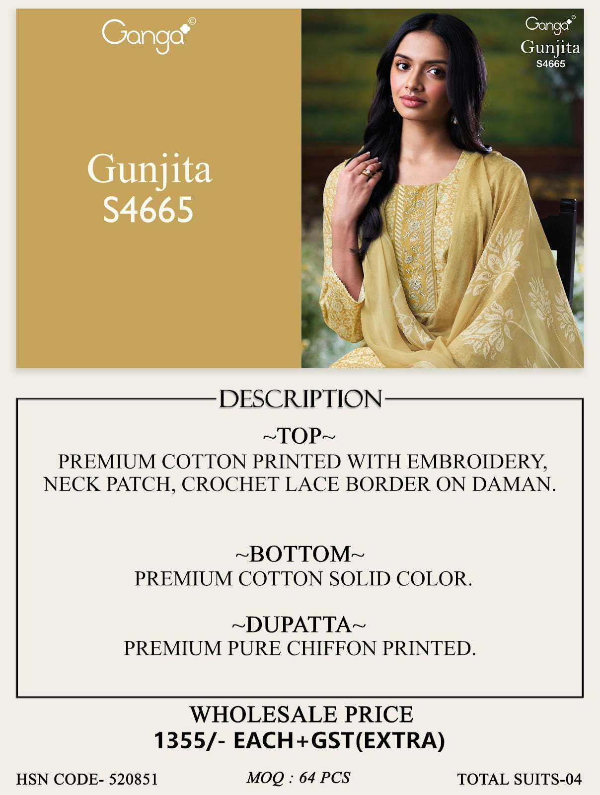 Gunjita 4665 Ganga Cotton Pant Style Suits Manufacturer Ahmedabad