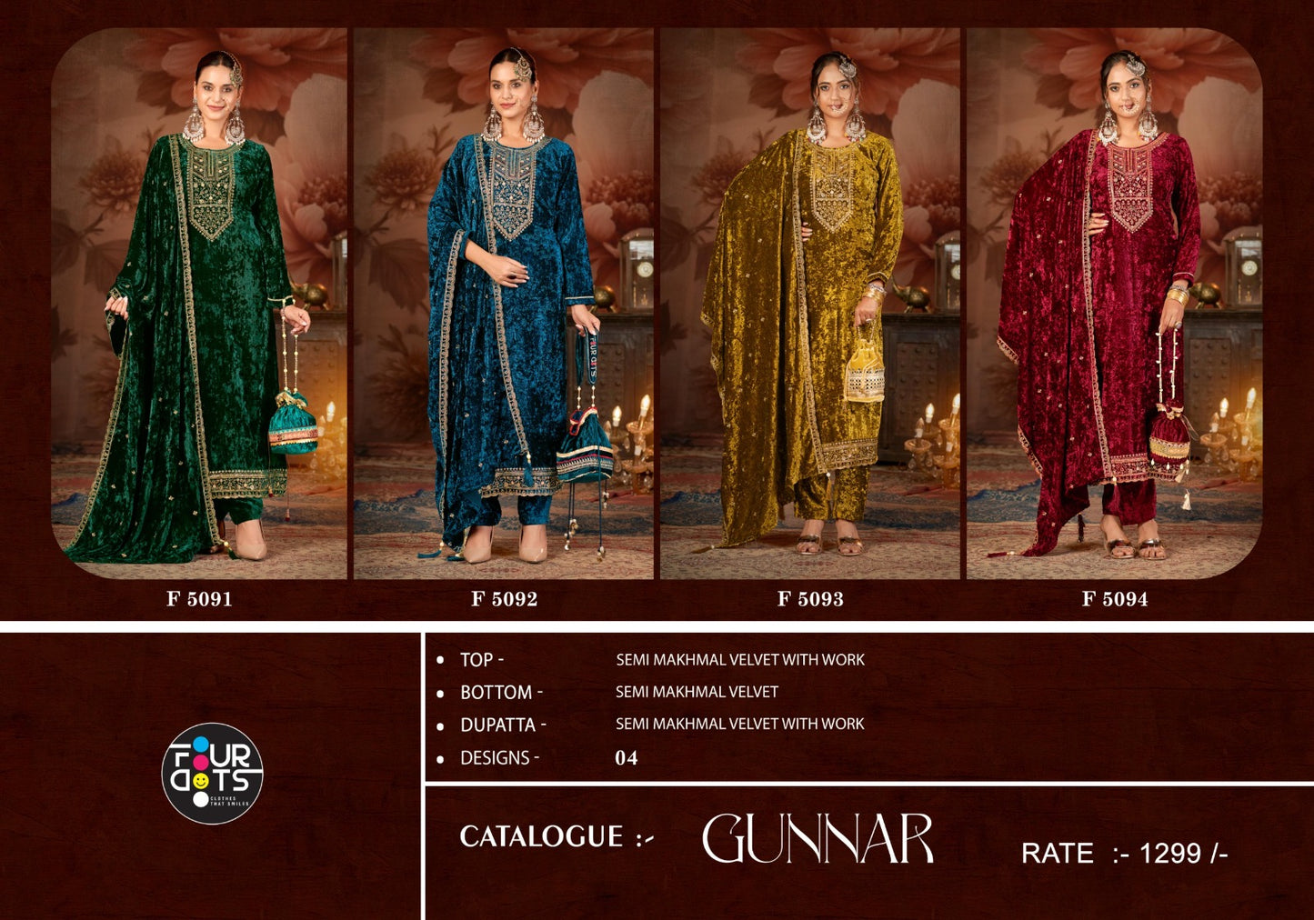 Gunnar Four Dots Velvet Suits Wholesaler Ahmedabad