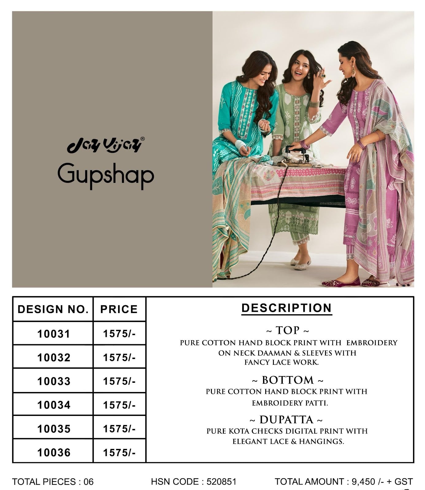 Gupshup Jay Vijay Pure Cotton Pant Style Suits Wholesale