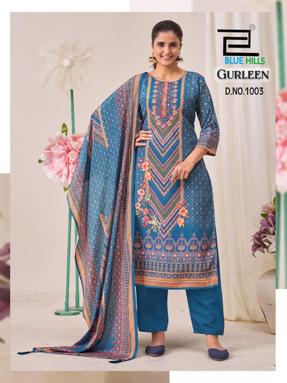 Gurleen Blue Hills Muslin Readymade Pant Style Suits Wholesaler India