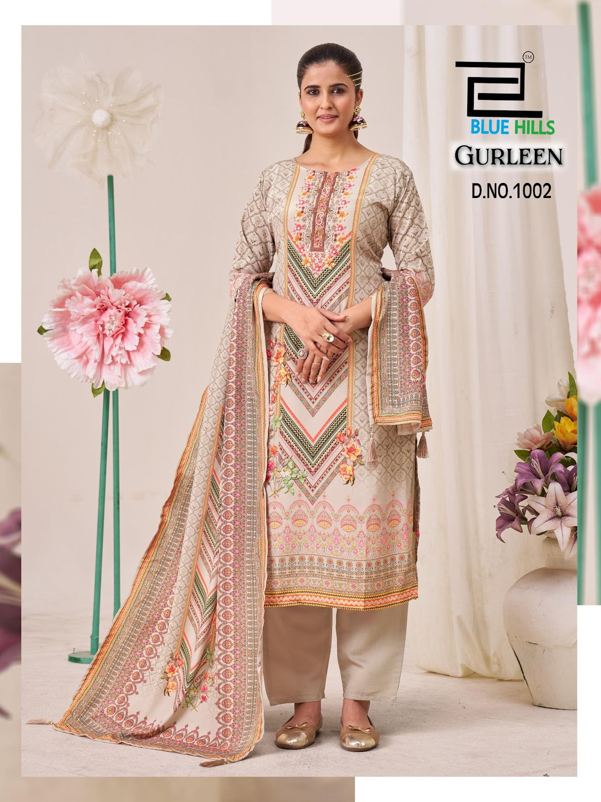 Gurleen Blue Hills Muslin Readymade Pant Style Suits Wholesaler India