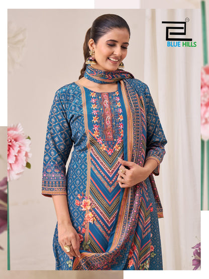 Gurleen Blue Hills Muslin Readymade Pant Style Suits Wholesaler India