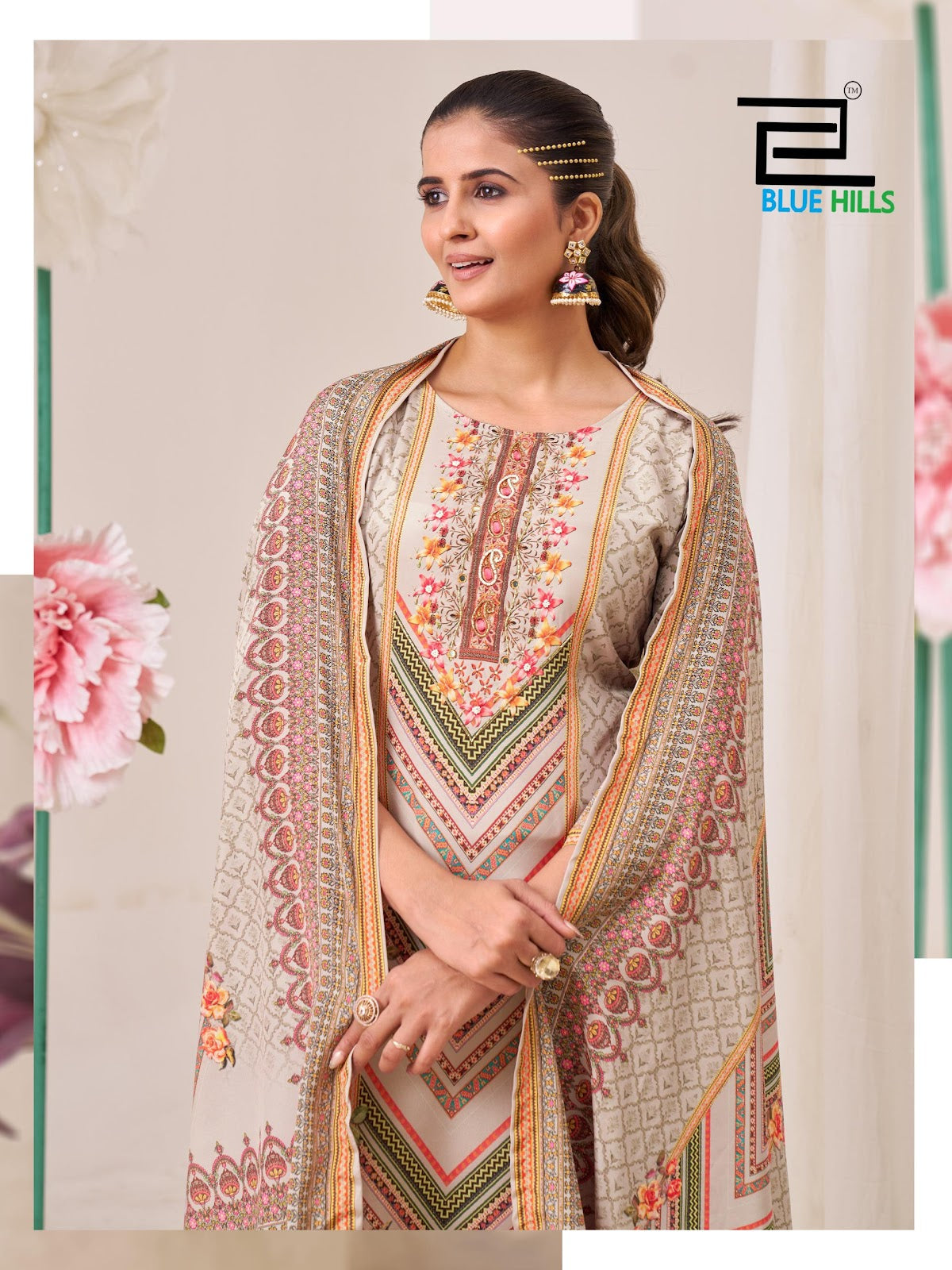 Gurleen Blue Hills Muslin Readymade Pant Style Suits Wholesaler India