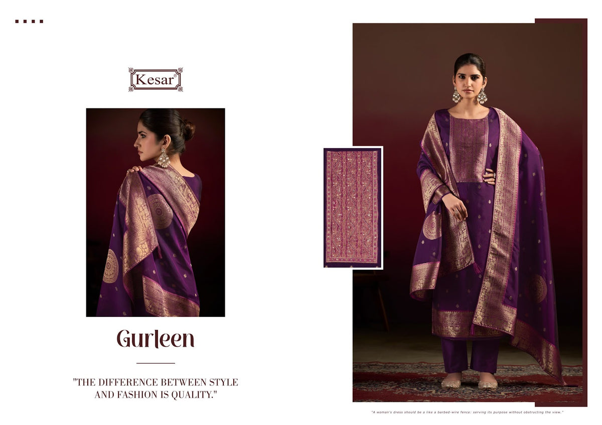Gurleen Kesar Silk Jacquard Karachi Salwar Suits Wholesaler Ahmedabad