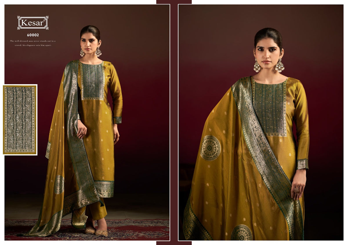 Gurleen Kesar Silk Jacquard Karachi Salwar Suits Wholesaler Ahmedabad