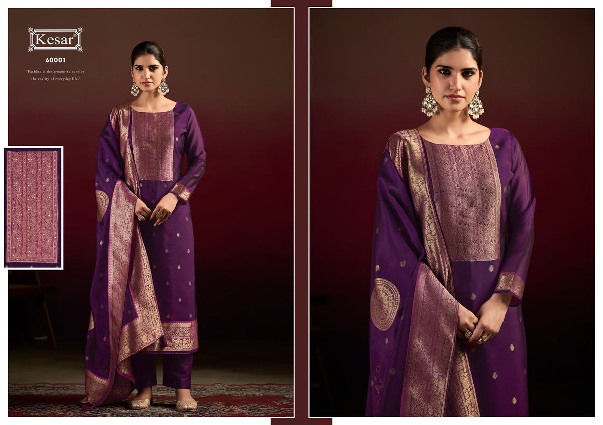 Gurleen Kesar Silk Jacquard Karachi Salwar Suits Wholesaler Ahmedabad