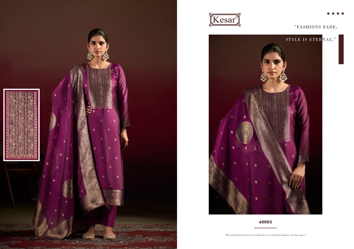 Gurleen Kesar Silk Jacquard Karachi Salwar Suits Wholesaler Ahmedabad
