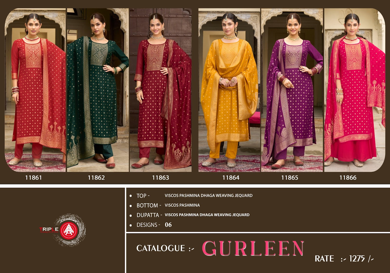 Gurleen Triple Aaa Viscose Pashmina Suits Exporter India