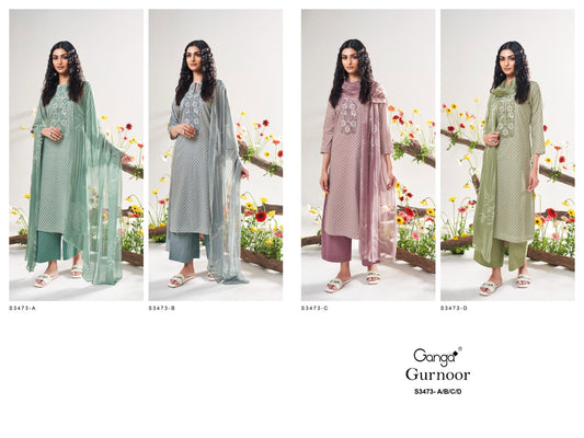 Gurnoor 3473 Ganga Premium Cotton Plazzo Style Suits Manufacturer India