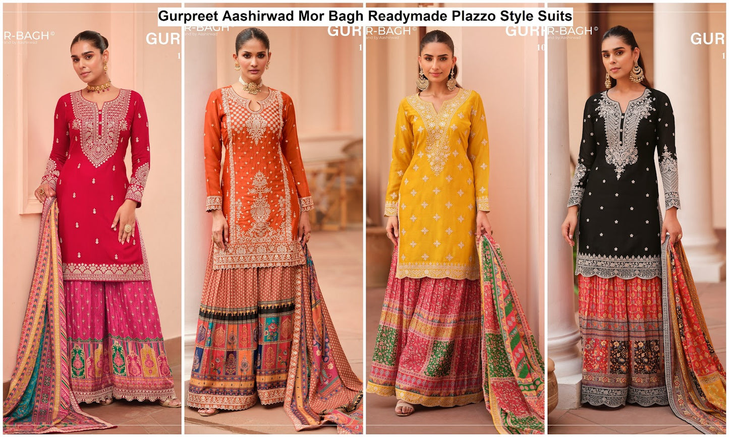 Gurpreet Aashirwad Mor Bagh Chinnon Silk Readymade Plazzo Style Suits Wholesale Price