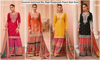 Gurpreet Aashirwad Mor Bagh Chinnon Silk Readymade Plazzo Style Suits Wholesale Price