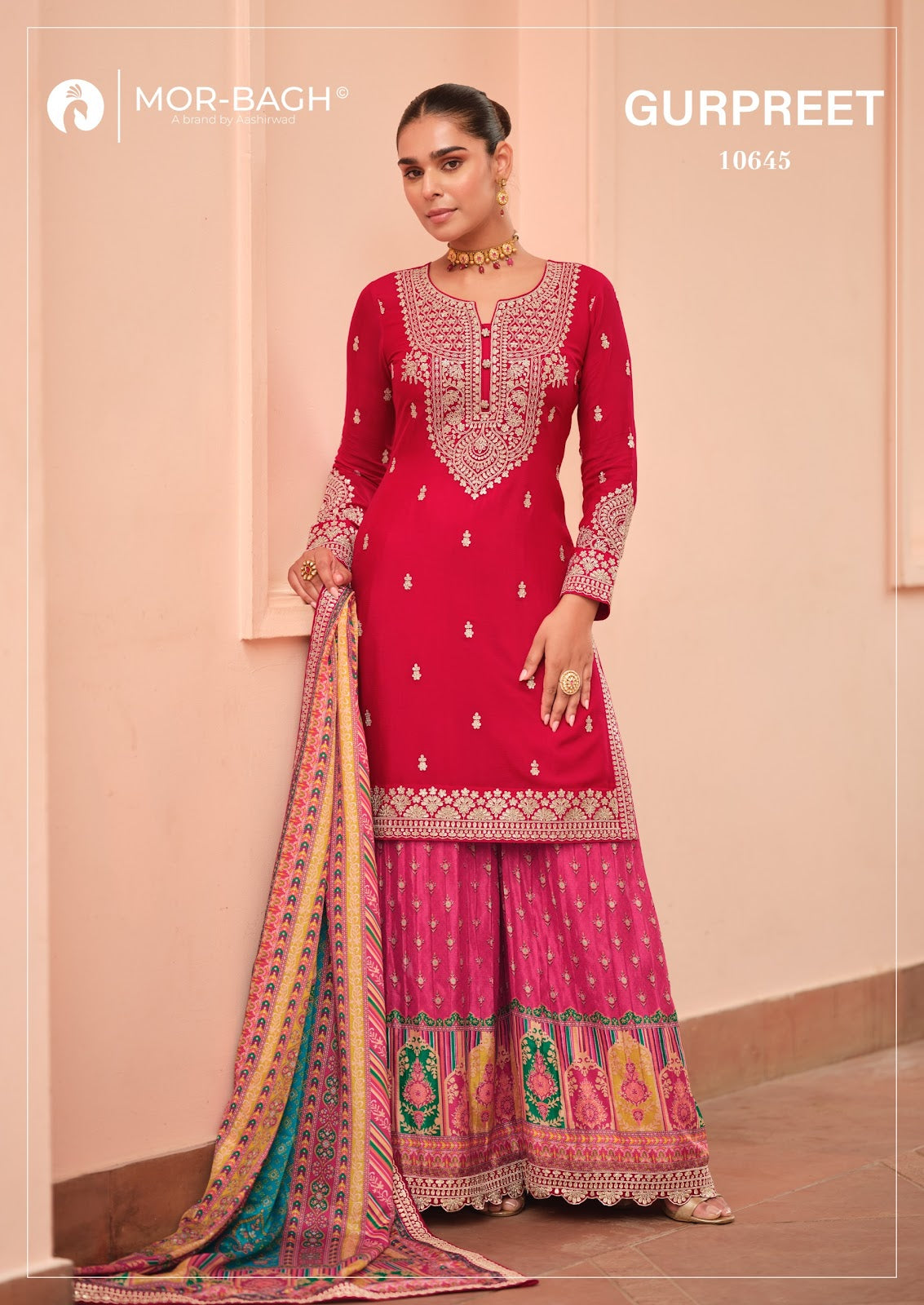 Gurpreet Aashirwad Mor Bagh Chinnon Silk Readymade Plazzo Style Suits Wholesale Price