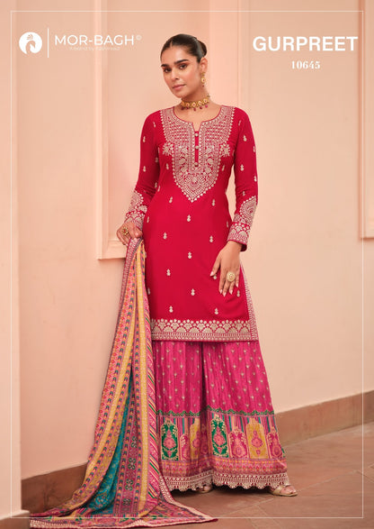 Gurpreet Aashirwad Mor Bagh Chinnon Silk Readymade Plazzo Style Suits Wholesale Price