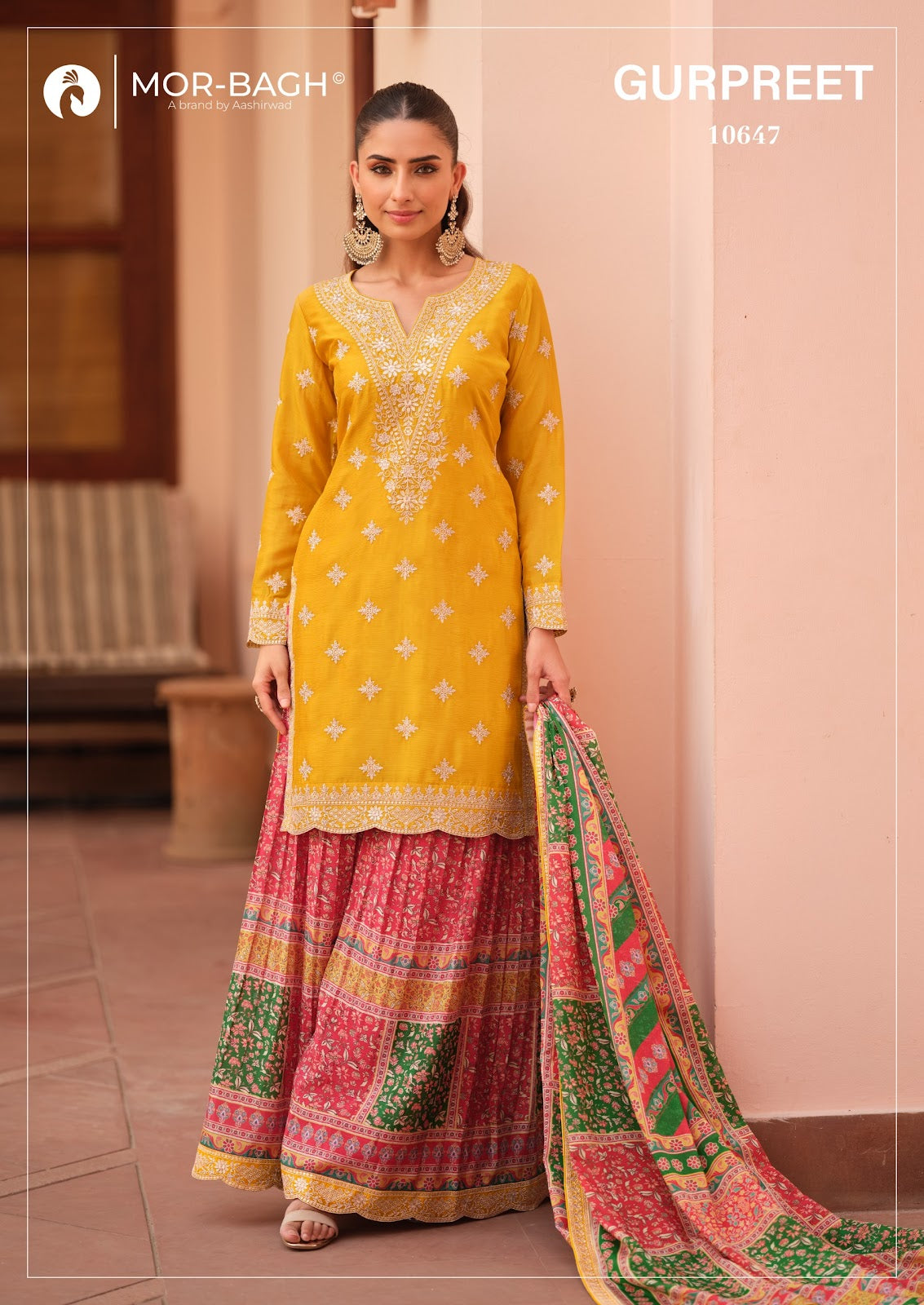 Gurpreet Aashirwad Mor Bagh Chinnon Silk Readymade Plazzo Style Suits Wholesale Price