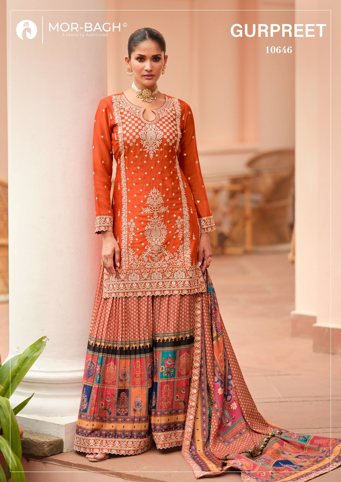 Gurpreet Aashirwad Mor Bagh Chinnon Silk Readymade Plazzo Style Suits Wholesale Price