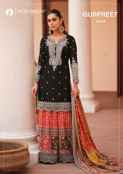 Gurpreet Aashirwad Mor Bagh Chinnon Silk Readymade Plazzo Style Suits Wholesale Price