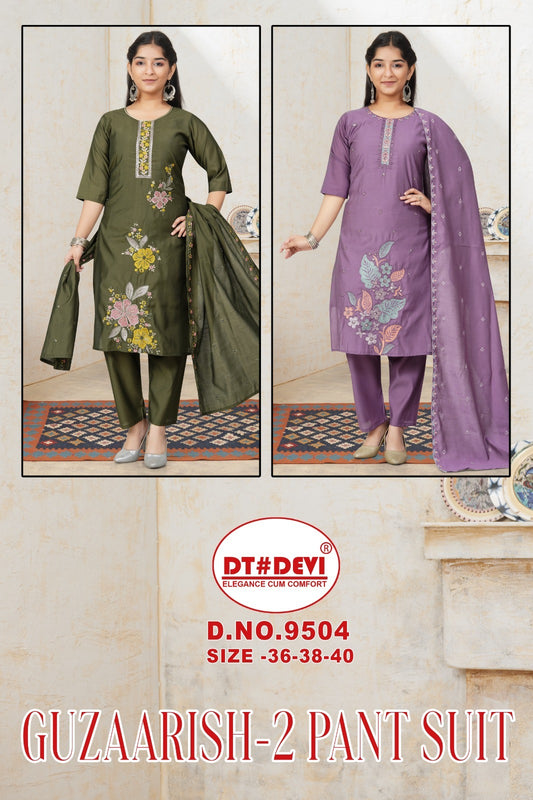 Guzaarish 2 Dn 9504 Dt Devi Roman Silk Girls Readymade Pant Suits Wholesale Price