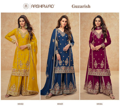 Guzarish Aashirwad Creation Chinnon Silk Readymade Plazzo Style Suits Exporter