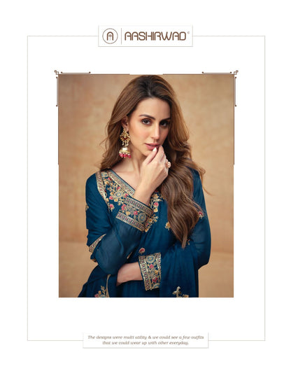 Guzarish Aashirwad Creation Chinnon Silk Readymade Plazzo Style Suits Exporter