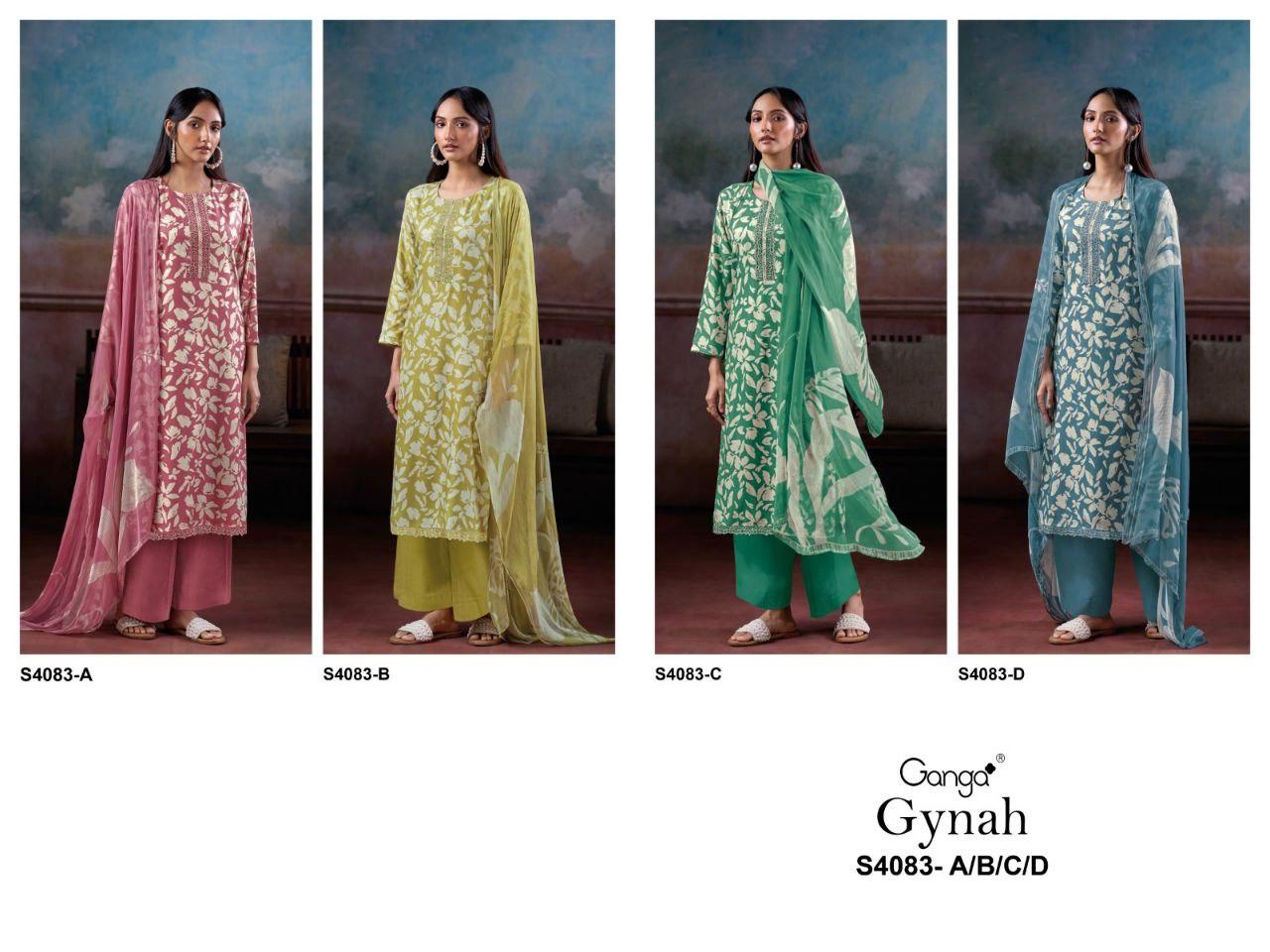 Gynah 4083 Ganga Cotton Satin Plazzo Style Suits Wholesale Rate