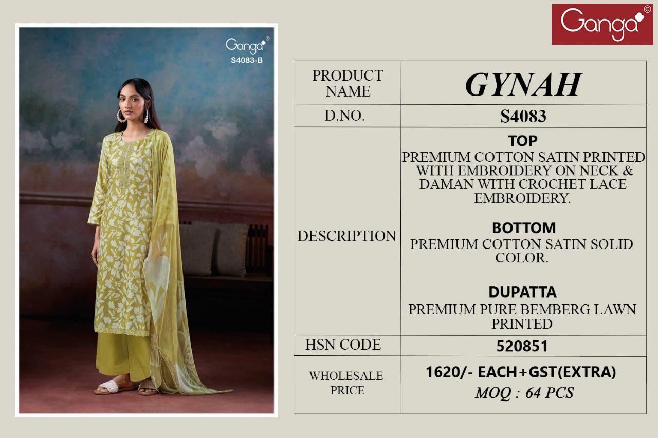 Gynah 4083 Ganga Cotton Satin Plazzo Style Suits Wholesale Rate