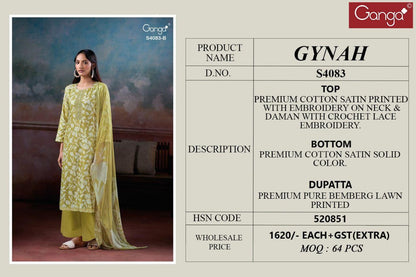 Gynah 4083 Ganga Cotton Satin Plazzo Style Suits Wholesale Rate