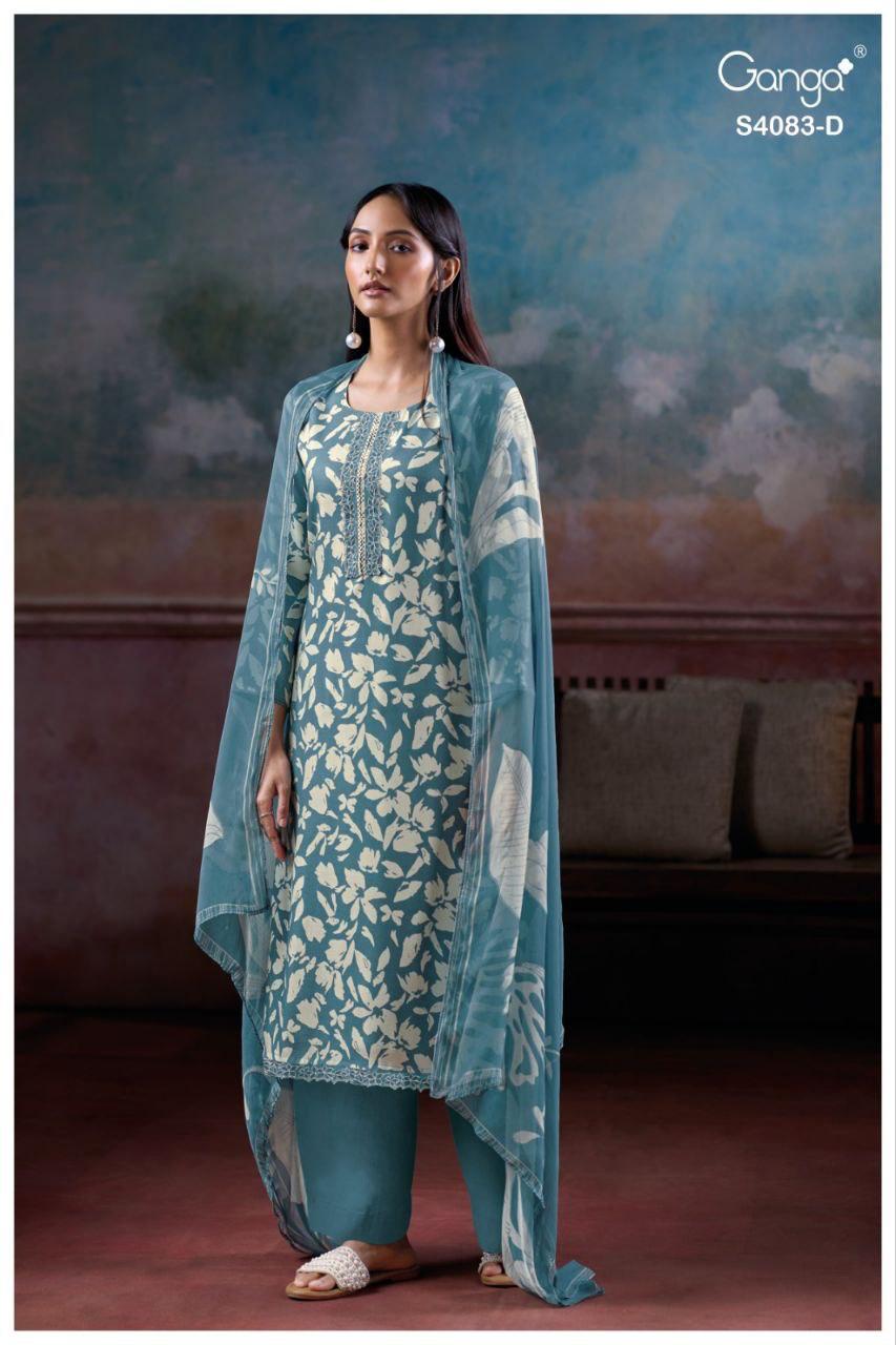 Gynah 4083 Ganga Cotton Satin Plazzo Style Suits Wholesale Rate