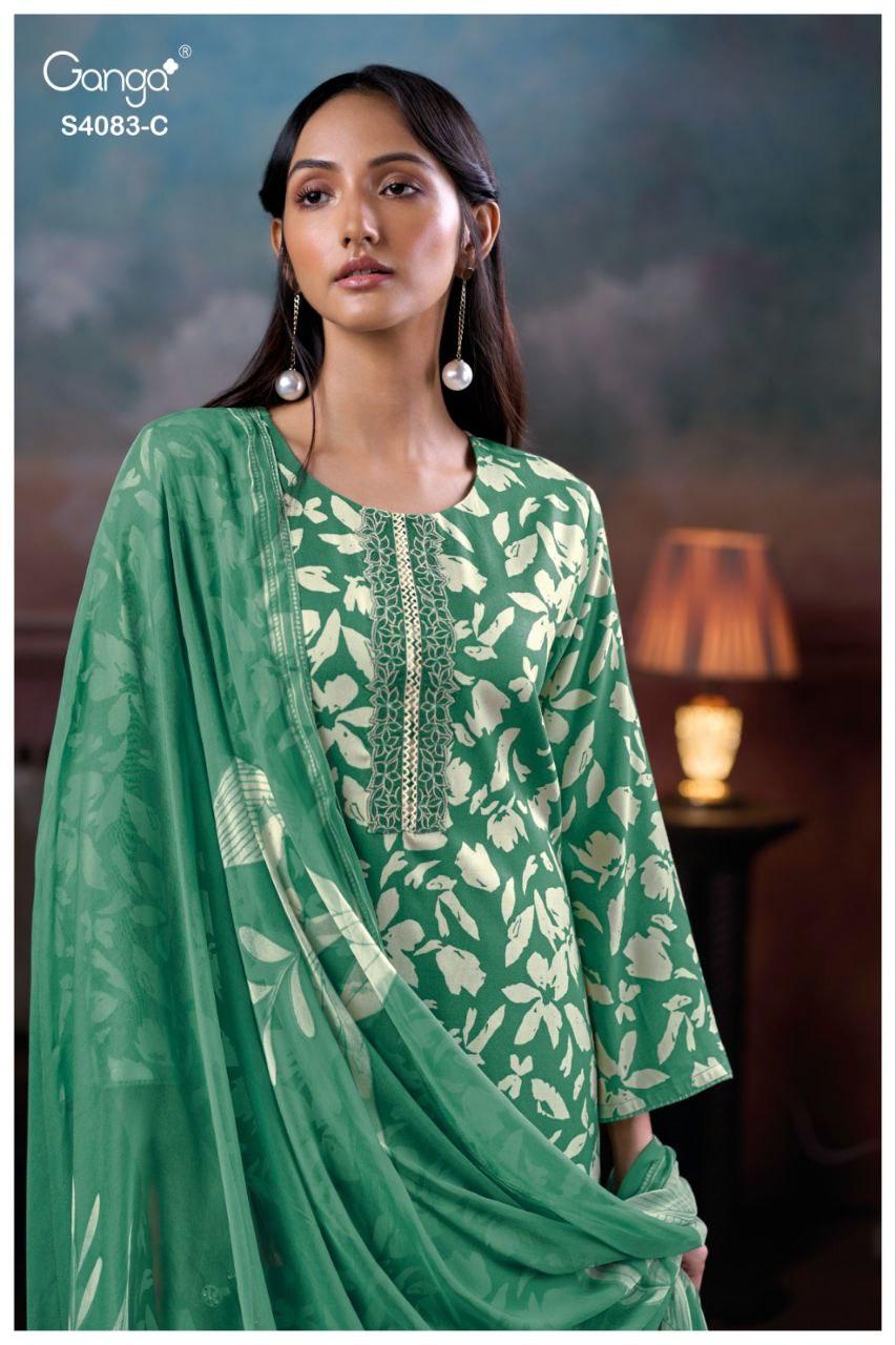 Gynah 4083 Ganga Cotton Satin Plazzo Style Suits Wholesale Rate