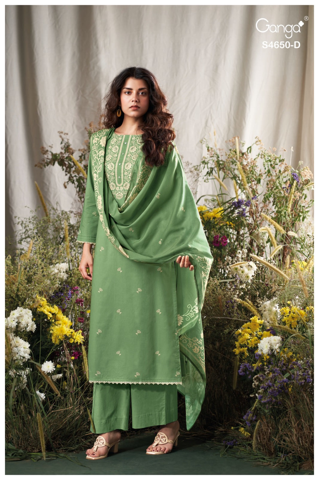Gynela 4650 Ganga Cotton Lawn Plazzo Style Suits Wholesale Rate