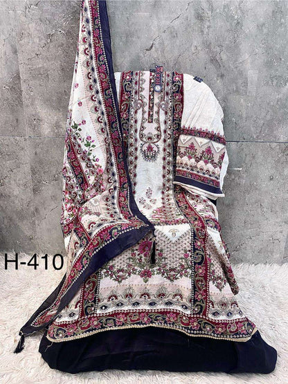 H 405 - 413 Hoor Tex Muslin Pakistani Readymade Suits Wholesale