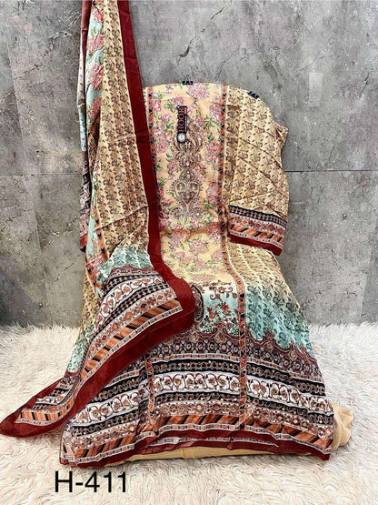 H 405 - 413 Hoor Tex Muslin Pakistani Readymade Suits Wholesale