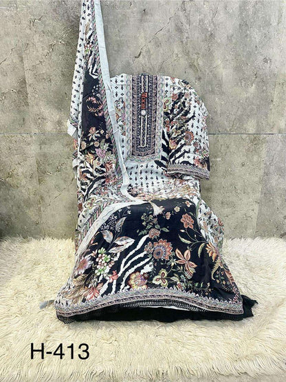 H 405 - 413 Hoor Tex Muslin Pakistani Readymade Suits Wholesale