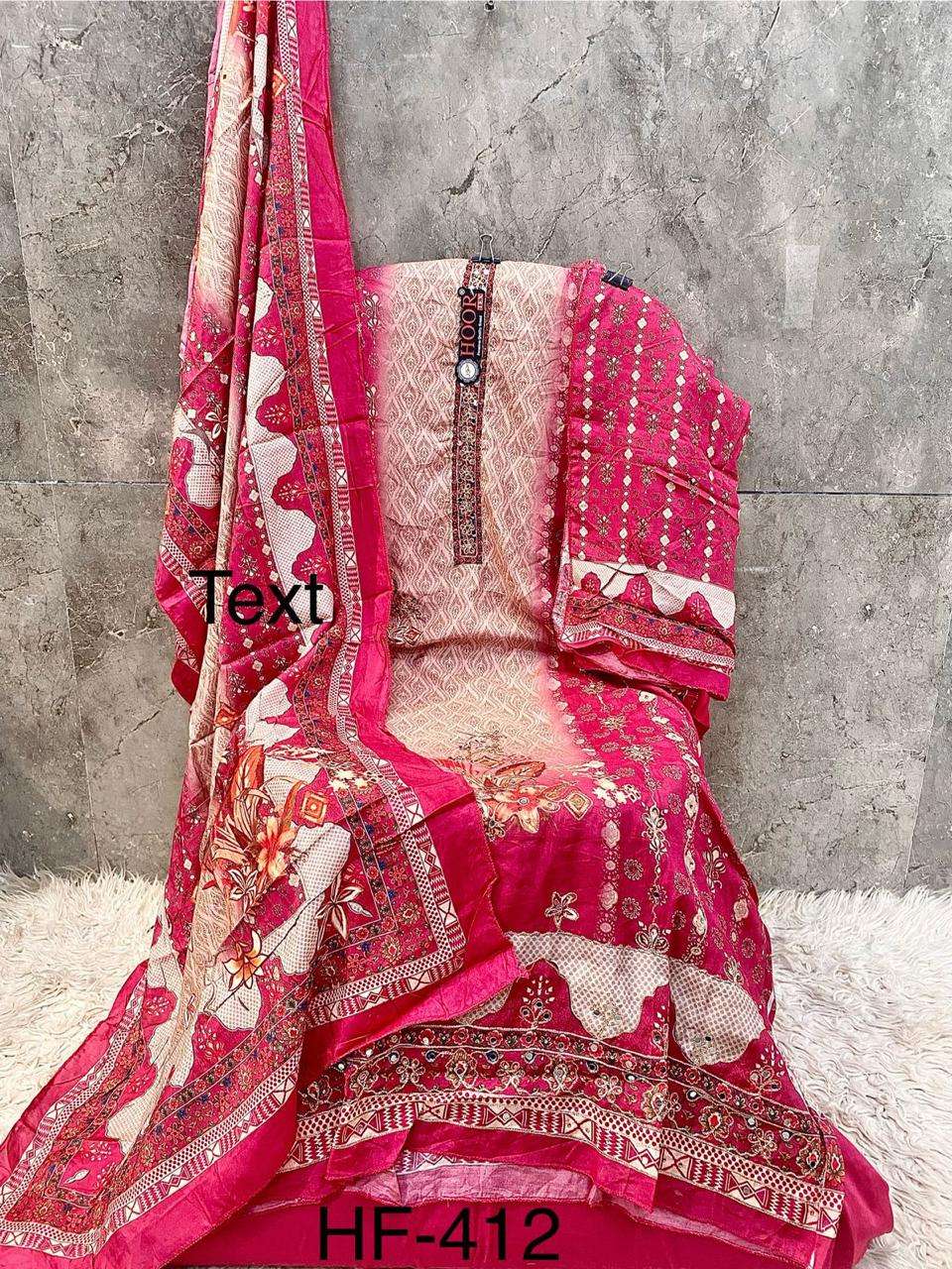 H 405 - 413 Hoor Tex Muslin Pakistani Readymade Suits Wholesale