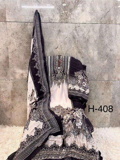 H 405 - 413 Hoor Tex Muslin Pakistani Readymade Suits Wholesale