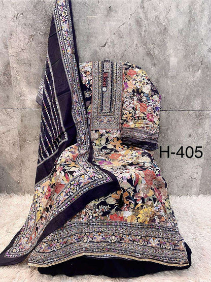 H 405 - 413 Hoor Tex Muslin Pakistani Readymade Suits Wholesale