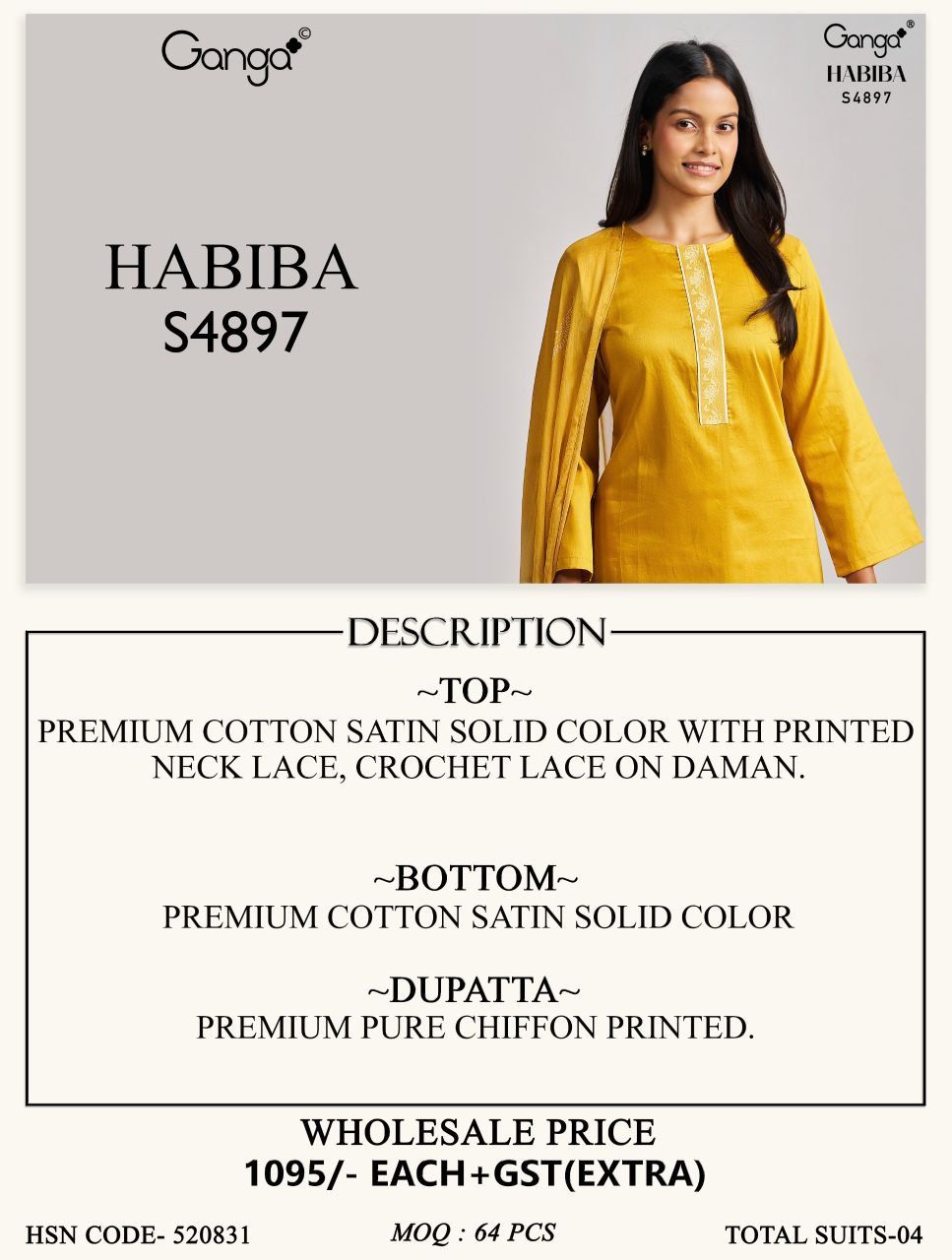 Habiba S4897 Ganga Cotton Satin Pant Style Suits Manufacturer Gujarat