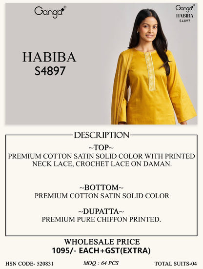 Habiba S4897 Ganga Cotton Satin Pant Style Suits Manufacturer Gujarat