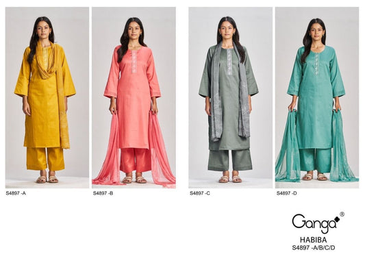 Habiba S4897 Ganga Cotton Satin Pant Style Suits Manufacturer Gujarat