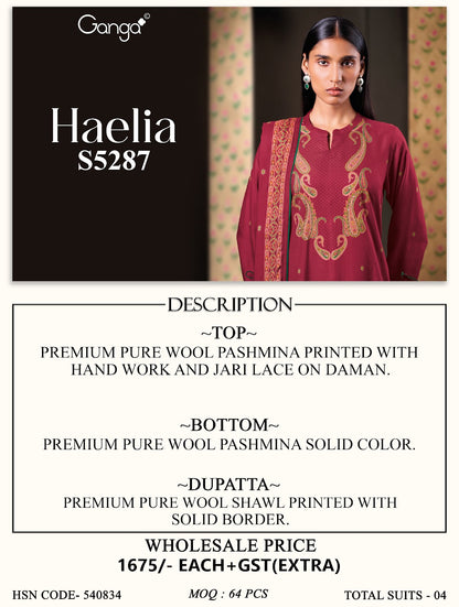 Haelia S5287 Ganga Wool Pashmina Suits Wholesale