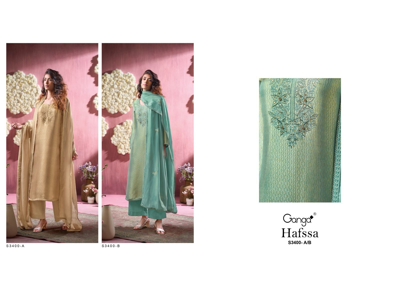 Hafssa 3400 Ganga Pure Bemberg Plazzo Style Suits Wholesaler