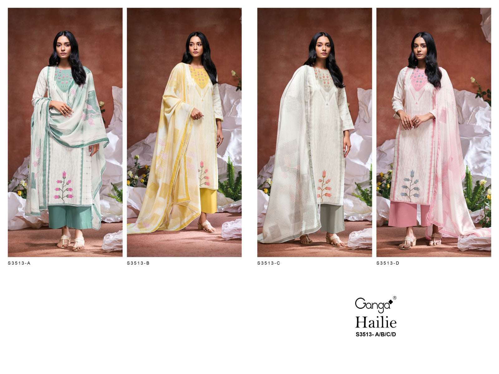 Hailie 3513 Ganga Premium Cotton Plazzo Style Suits Wholesale