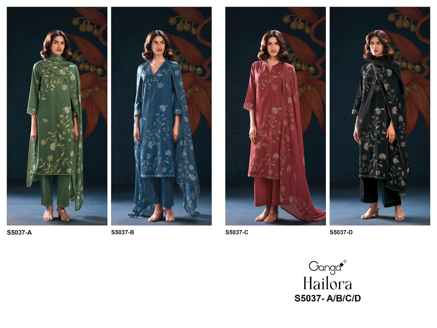Hailora S5037 Ganga Cotton Satin Pant Style Suits Manufacturer Ahmedabad