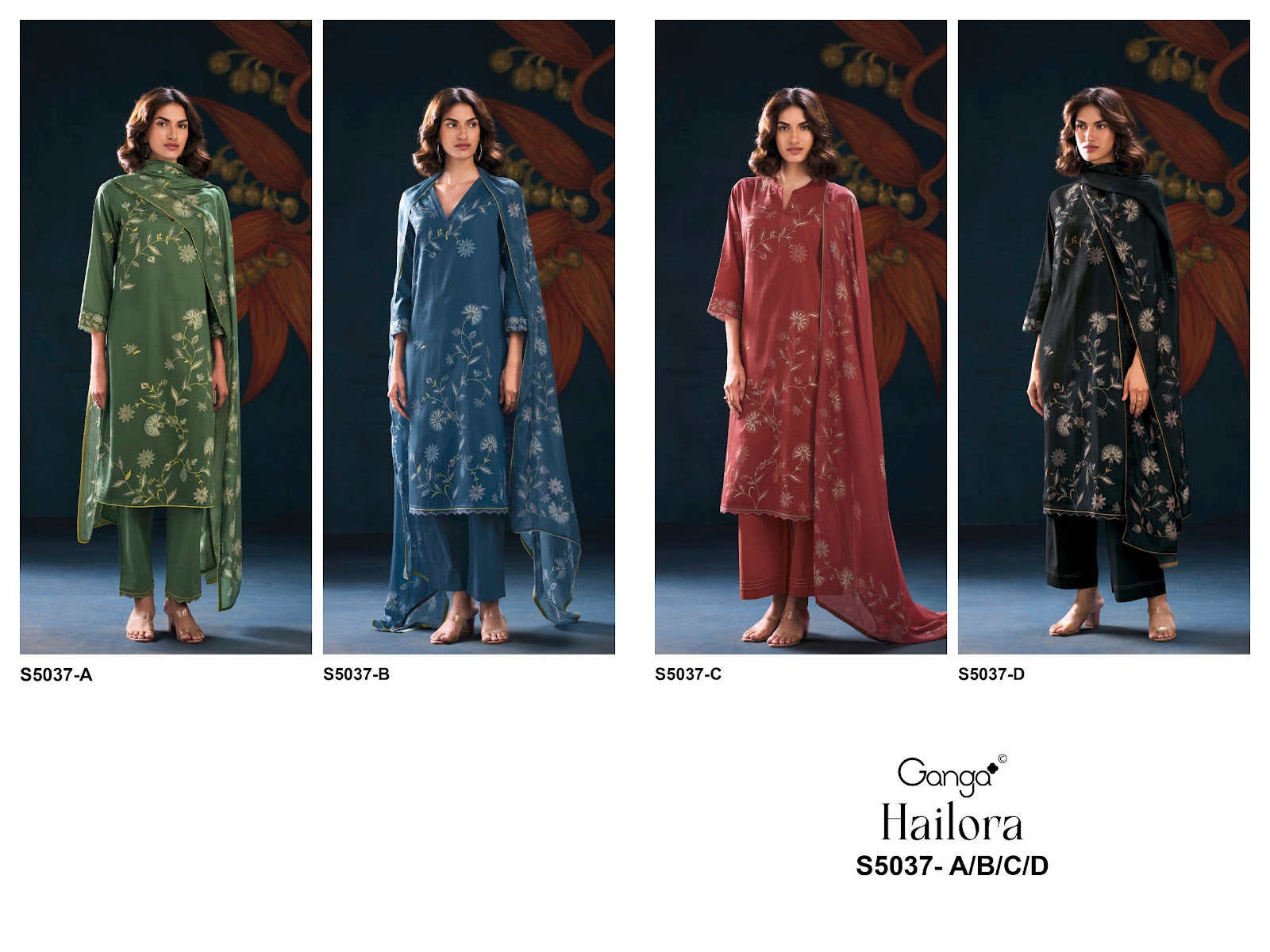 Hailora S5037 Ganga Cotton Satin Pant Style Suits Manufacturer Ahmedabad