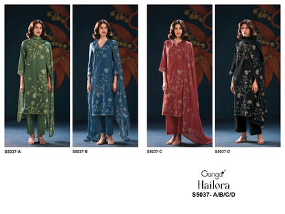 Hailora S5037 Ganga Cotton Satin Pant Style Suits Manufacturer Ahmedabad