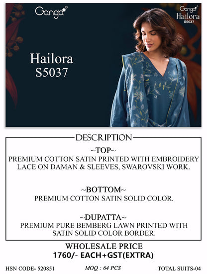 Hailora S5037 Ganga Cotton Satin Pant Style Suits Manufacturer Ahmedabad