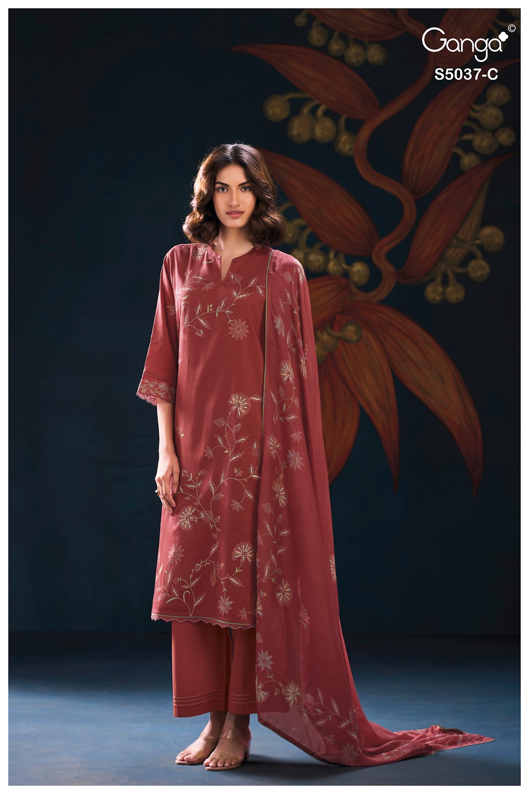 Hailora S5037 Ganga Cotton Satin Pant Style Suits Manufacturer Ahmedabad