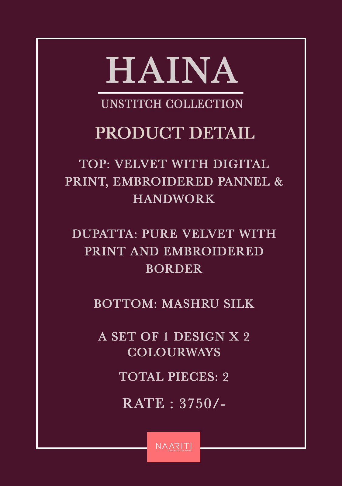 Haina Naariti Velvet Suits Wholesaler Ahmedabad