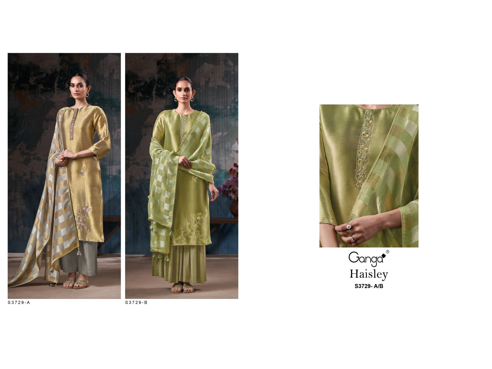 Haisley 3729 Ganga Silk Jacquard Plazzo Style Suits Exporter Ahmedabad