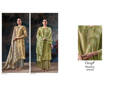 Haisley 3729 Ganga Silk Jacquard Plazzo Style Suits Exporter Ahmedabad