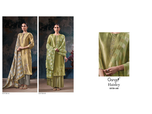 Haisley 3729 Ganga Silk Jacquard Plazzo Style Suits Exporter Ahmedabad
